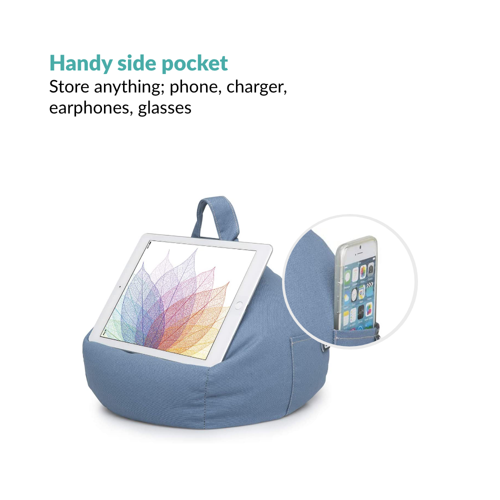 iPad, Tablet & eReader Bean Bag Cushion Stand - Denim Blue