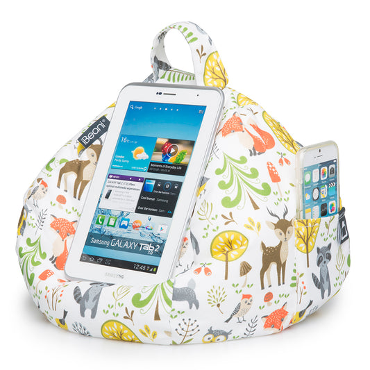 woodland scene fabric bean bag iPad and phone holder