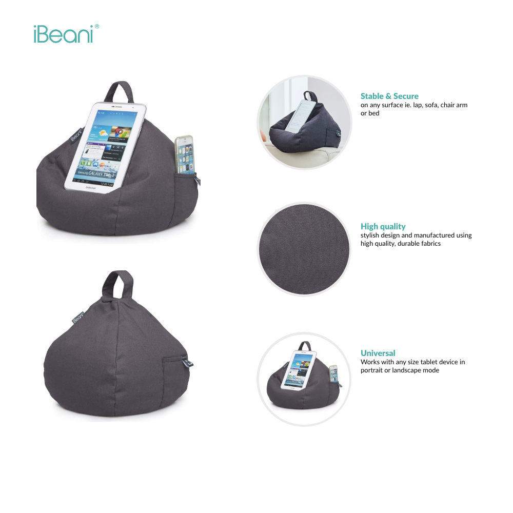 iPad, Tablet & eReader Bean Bag Cushion Stand - Slate Grey