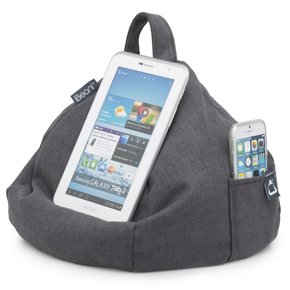 grey bean bag tablet and mobile phone holder